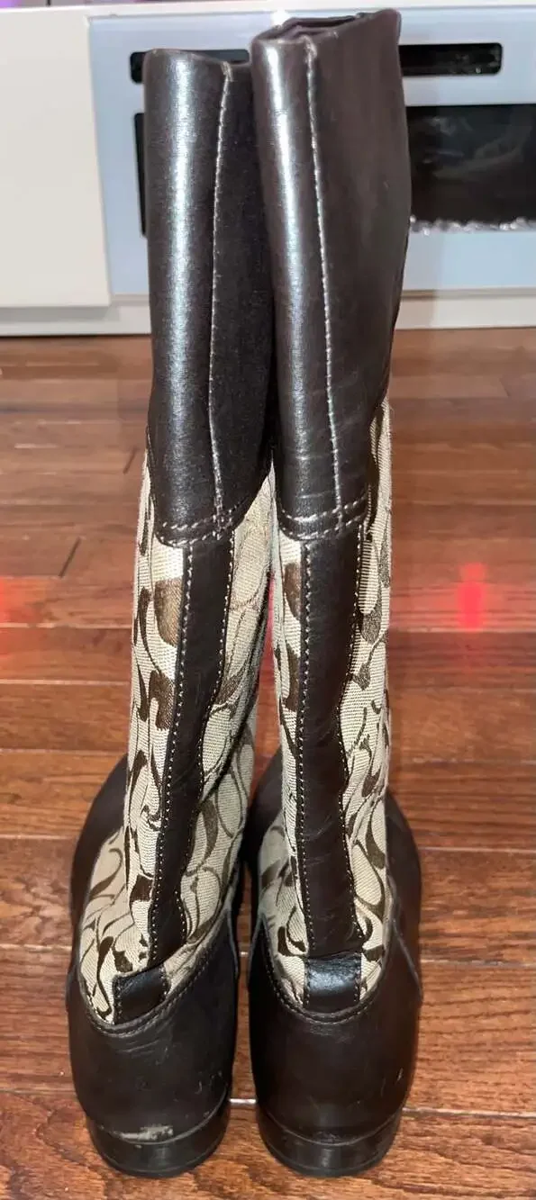 Vintage Coach Chrissi 8.5 Signature C Riding Boots Brown Leather Y2K